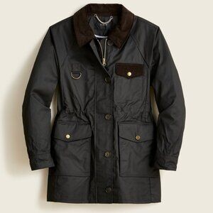 J Crew Field Jacket Womens Small Black Utility Waxed Cotton Corduroy Trim Ladies